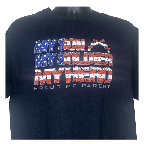 Gildan My Son My Soldier My HeroUnisex T-shirt L  Black Red White Blue Short Slv - Picture 2 of 11